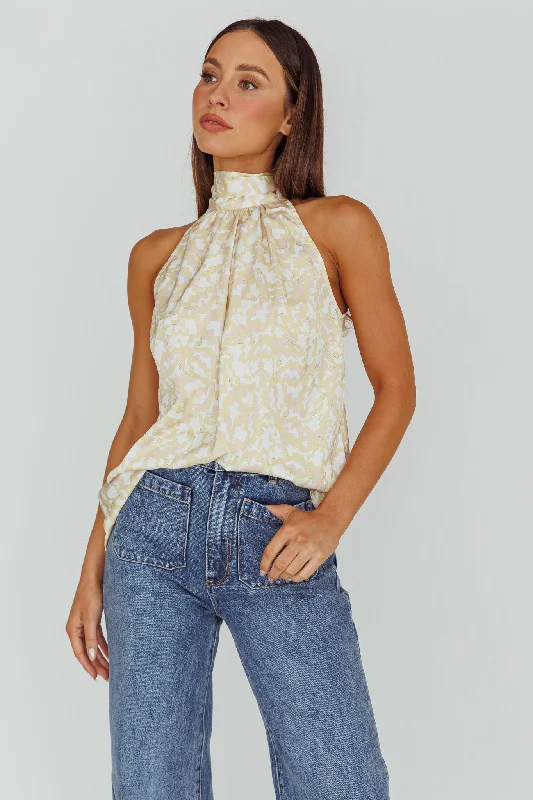 Markdown Madness Calisto Sleeveless Tied Neck Top Geometric Yellow
