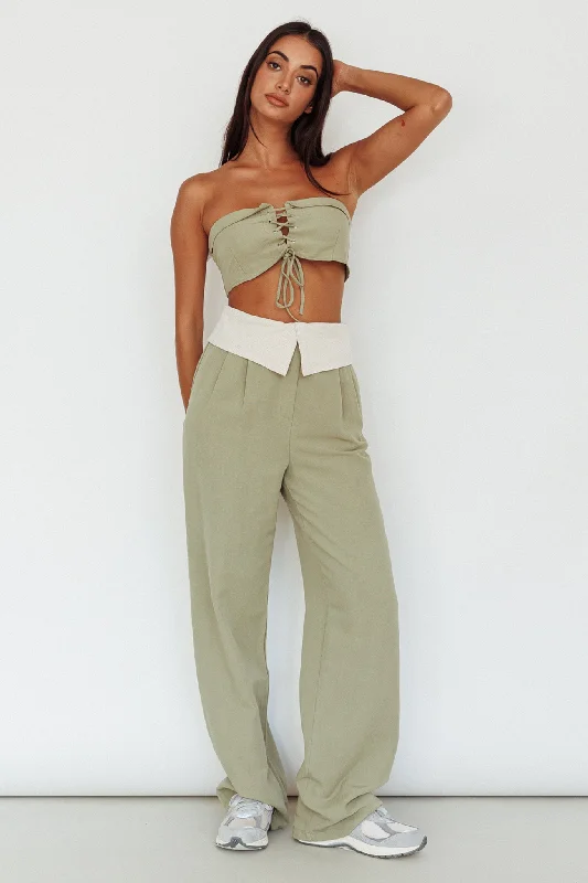 Get It Before It’s Gone East Village Lace-Up Crop Top Sage