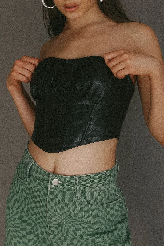Super Sale Erikah Strapless Corset Crop Top Black