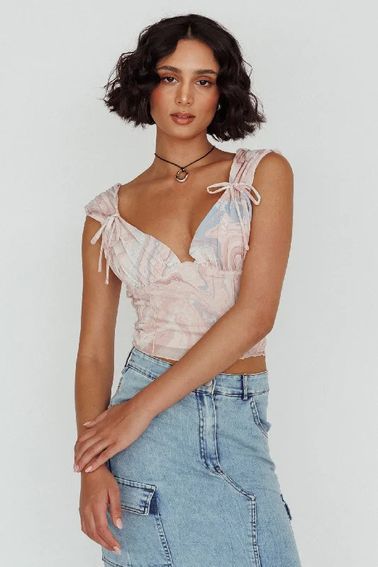 Grand Opening Sale Fairfax Shoulder Tie Crop Top Pink Multi
