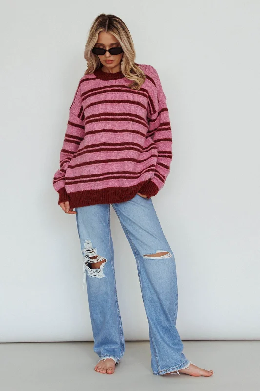 Year-End Sale Jona Relaxed Knit Sweater Striped Pink