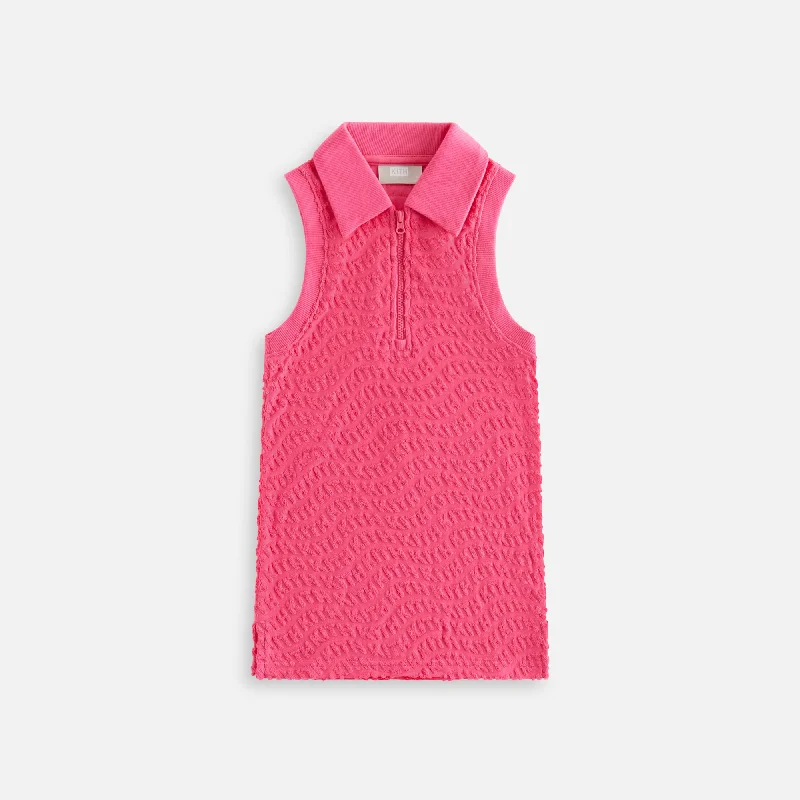 Online Specials Kith Kids Wavy Monogram Terry Zip Polo Dress - Azalea