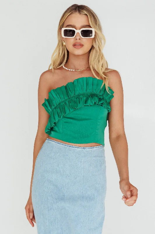 Low Prices La Belle Frill Neckline Crop Top Green