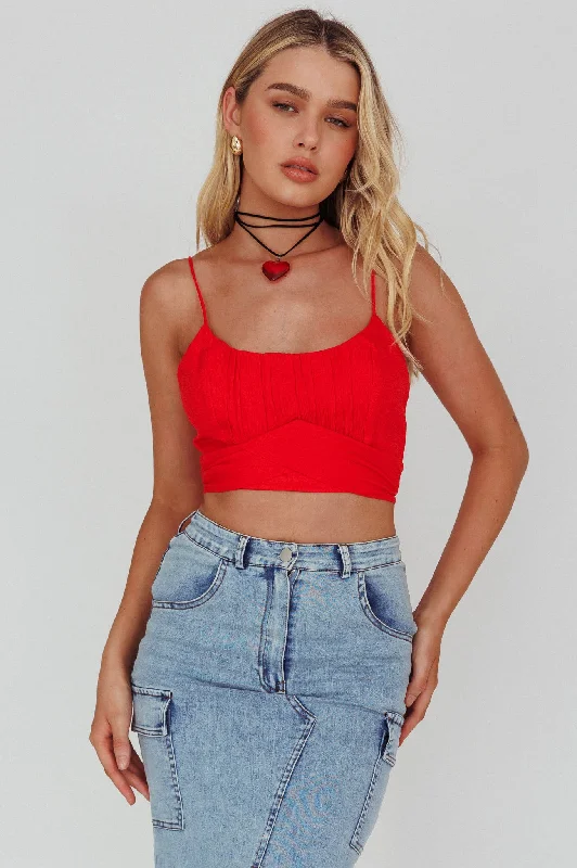 Massive Deals Linka Cami Strap Crop Top Red