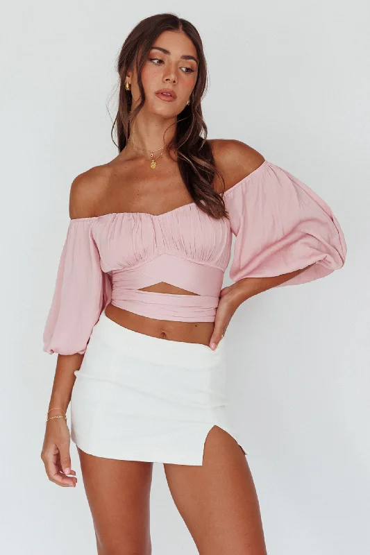 Limited Time Offer Linka Off-Shoulder Half Sleeve Tie-Back Crop Top Blush