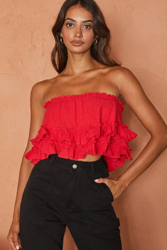 Sale Event Meet Me At Sunset Frill Trim Bandeau Top Red