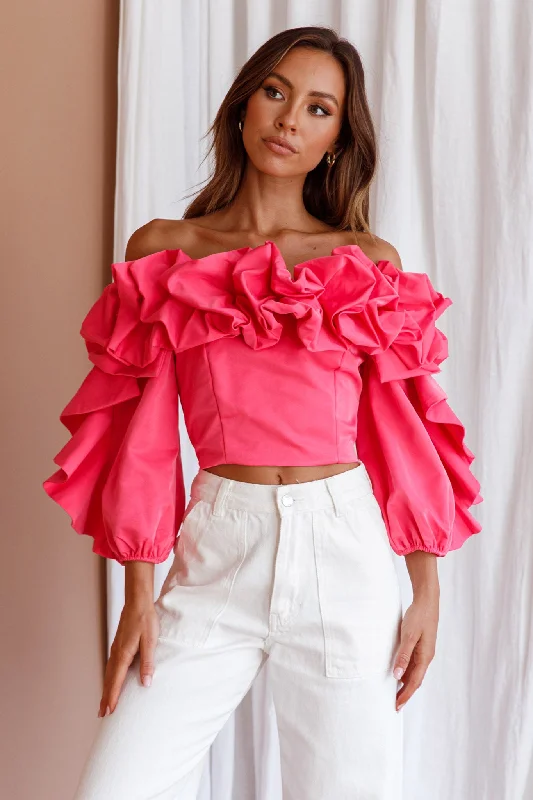 Steals and Deals Midnight Mirage Puff Ruffle Crop Top Doll Pink