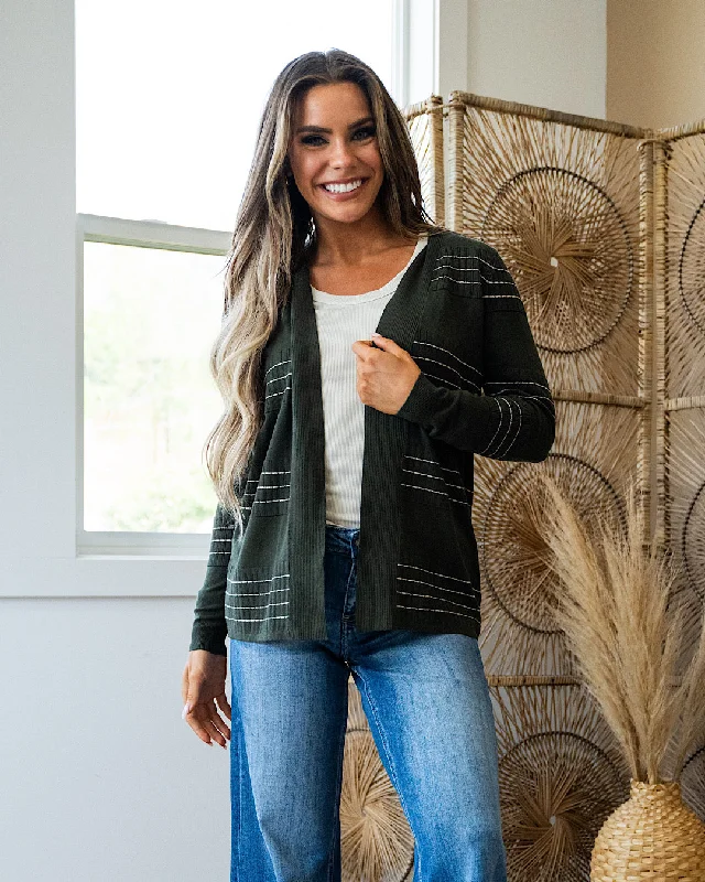 Today’s Deal NEW! Brittany Stitch Striped Open Front Cardigan - Seaweed