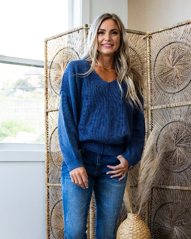 Anniversary Sale NEW! Evie Oversized Textured V Neck Sweater - Azurite Blue
