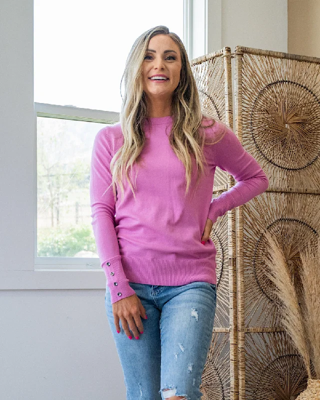 Deal Dash NEW! Staci Fine Knit Sweater with Button Detail - Pink