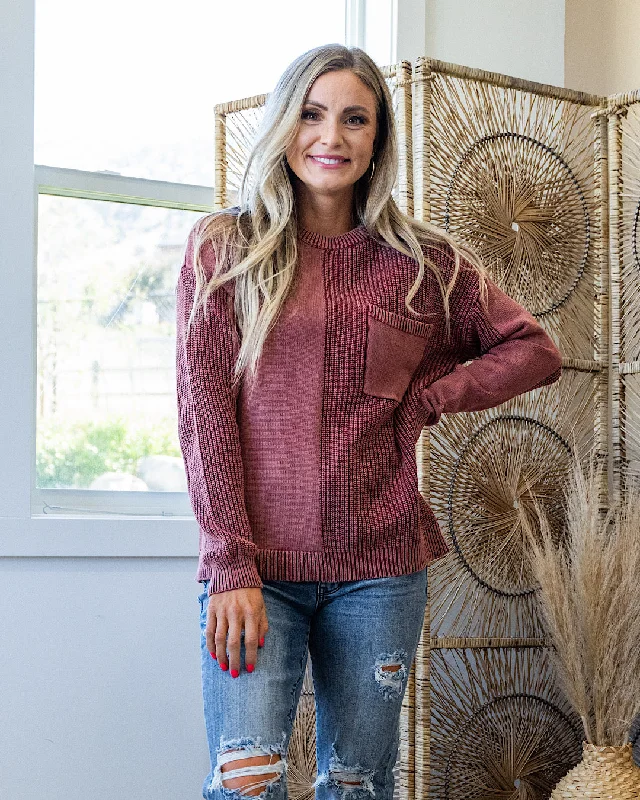 Exclusive Access NEW! Tara Washed Pattern Block Sweater - Wine