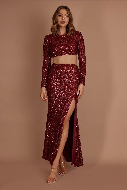 Major Savings Nights In Monaco Sequin Crop Top Burgundy