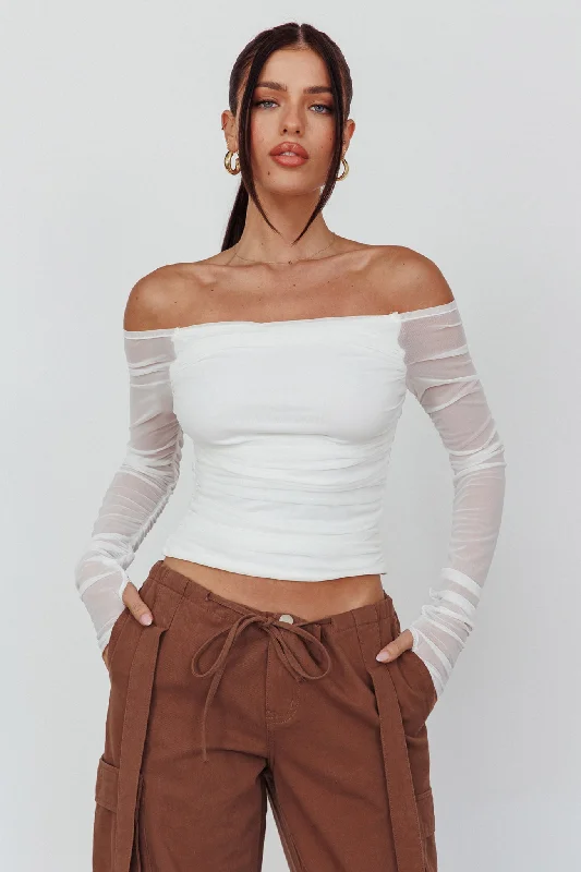 Closeout Ronda Off-Shoulder Sheer Sleeve Top White