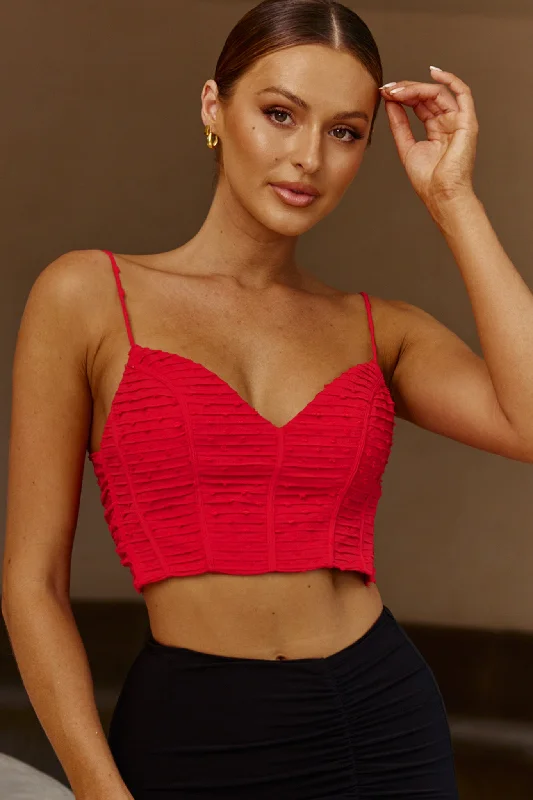 Extra Savings Sunshine Lover Sweetheart Neckline Tied Back Crop Top Red