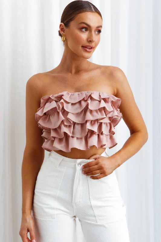Can't Miss Talulah Layered Ruffle Lace-Up Back Crop Top Blush