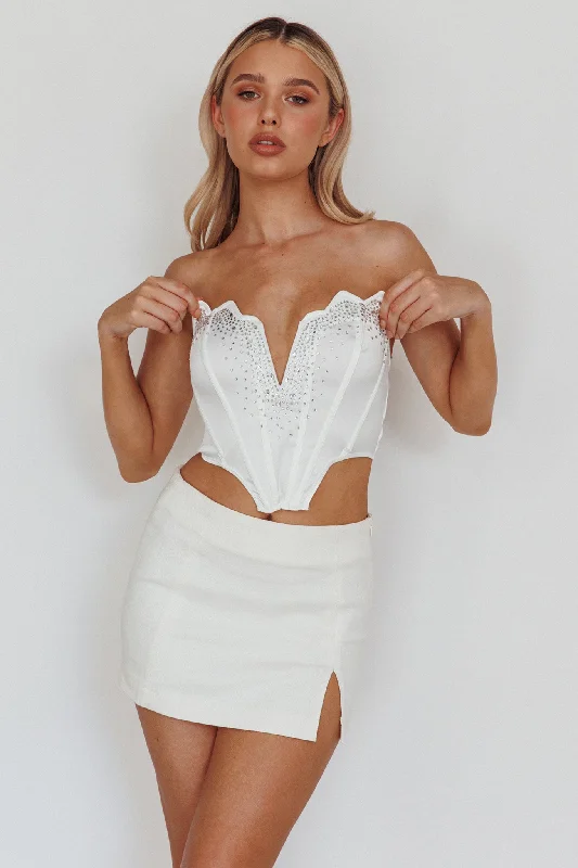 Lowest Price Up All Night Diamante Crop Top White