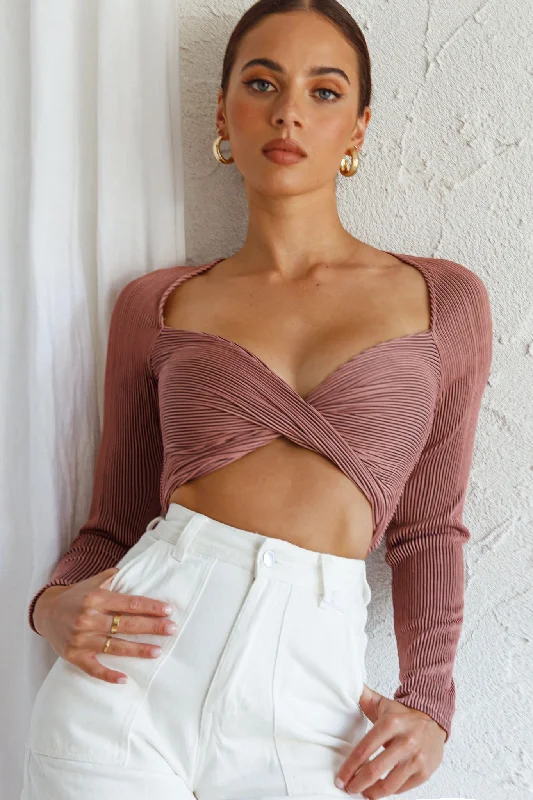 Take Advantage Villa Laguna Twist Bust Long Sleeve Crop Top Blush