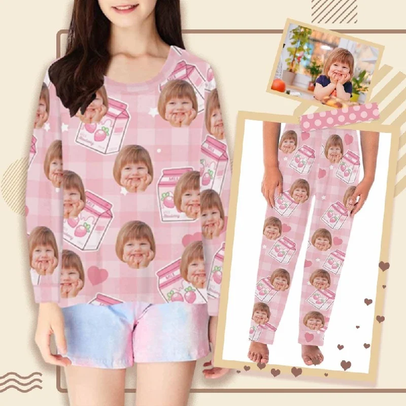 Custom Face Kids' All Over Print Pajama Top & Trousers Pink Personalized Long Pajama Sets