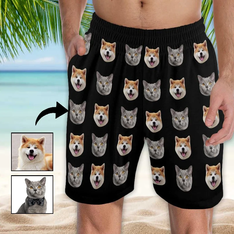 Custom Face Men's Pajama Shorts Personalized Pet Sleepwear Shorts