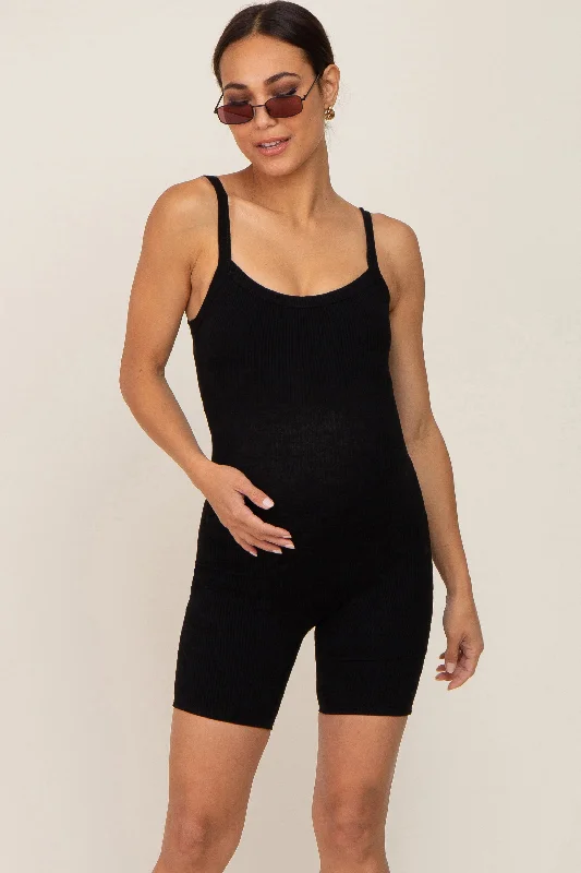 Customer Appreciation Sale Black Ribbed Bodycon Maternity Romper