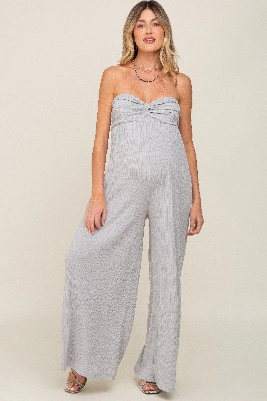 Bargain Bin Grey Strapless Front Twist Maternity Jumpsuit