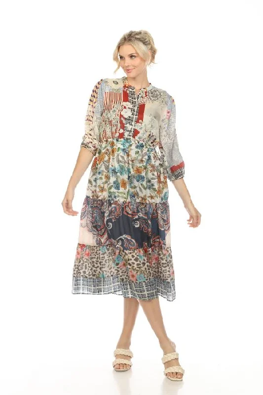 Johnny Was Betzy Jaime Silk Tiered Midi Dress Boho Chic C341228