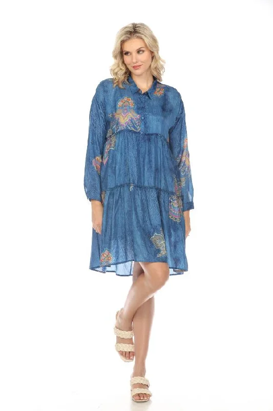 Weekend Flash Sale Johnny Was Biya Blue Sascha Silk Tiered Shirt Dress Boho Chic B31524 Weekend Flash Sale Johnny Was Biya Blue Sascha Silk Tiered Shirt Dress Boho Chic B31524