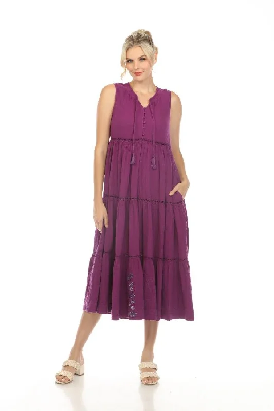 Johnny Was Calme Gauze Tiered Midi Dress with Shirring Boho Chic O31103