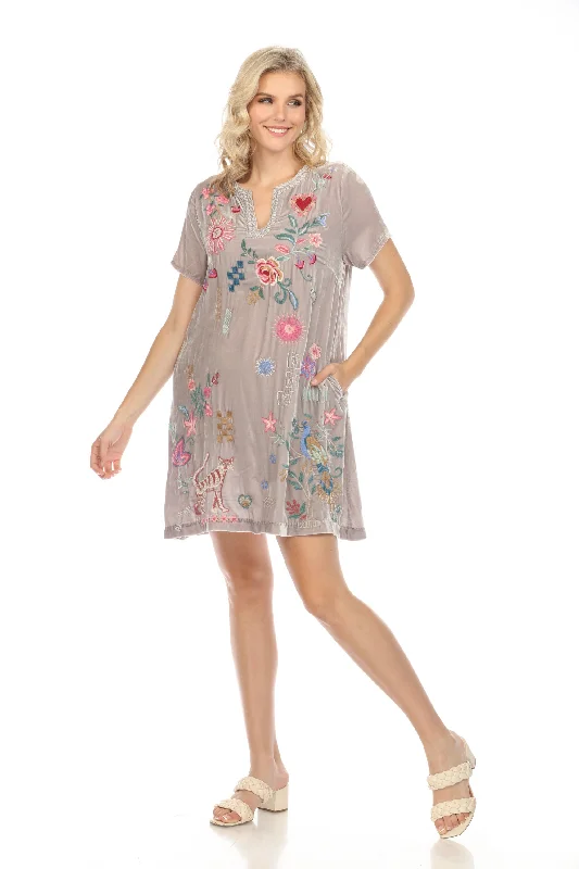 Today’s Special Johnny Was JWLA Silver Peony Velvet V-Neck Shift Dress Boho Chic J32824