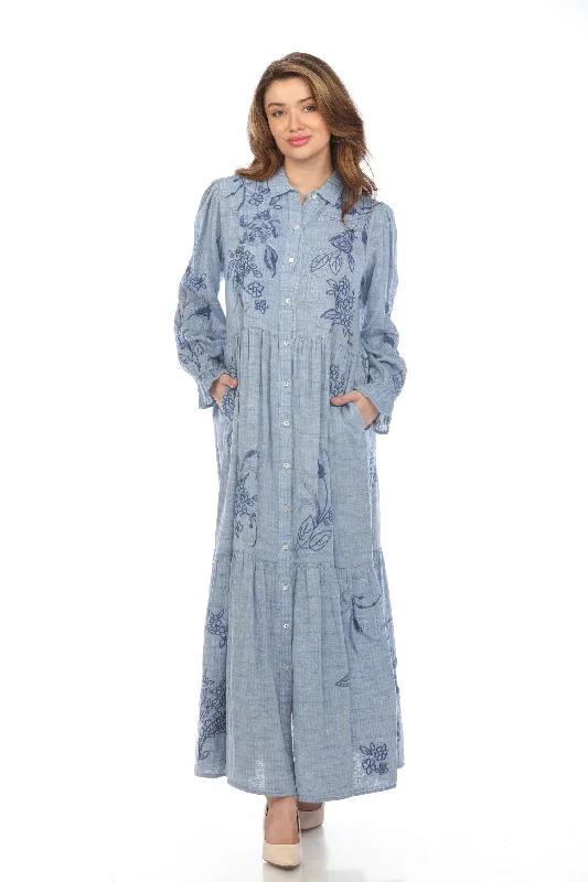 Special Buy Johnny Was Workshop Denim Blue Embroidered Maxi Dress W38624 Boho Chic Special Buy Johnny Was Workshop Denim Blue Embroidered Maxi Dress W38624 Boho Chic