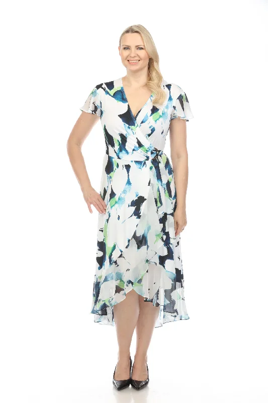 Early Access Joseph Ribkoff Vanilla/Multi Floral Print Flutter Sleeve Ruffled Chiffon Maxi Wrap Dress 242703 Early Access Joseph Ribkoff Vanilla/Multi Floral Print Flutter Sleeve Ruffled Chiffon Maxi Wrap Dress 242703