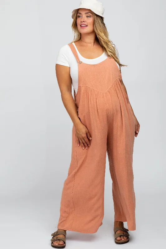 Mauve Linen Maternity Plus Overalls