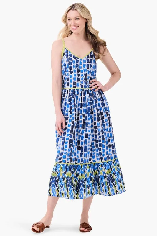 Special Discount NIC+ZOE Blue/Multi Brushstroke Blues Sleeveless Tiered Maxi Dress M241996