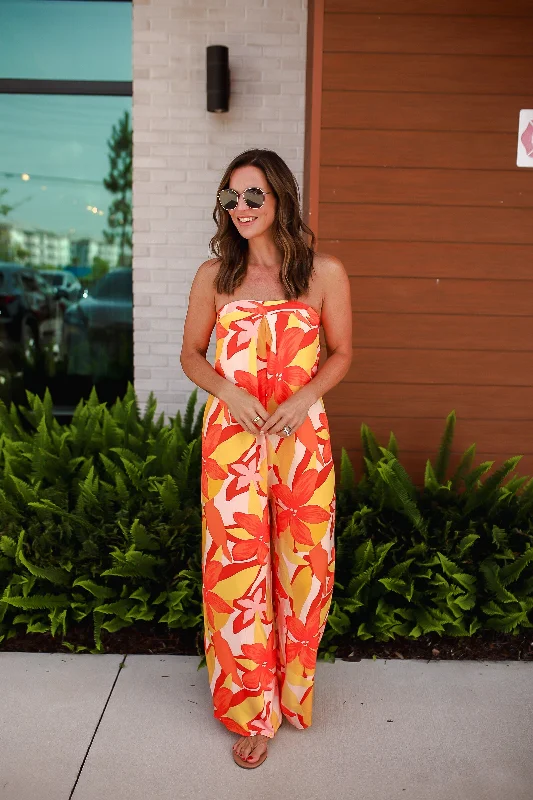Super Savings Tied Printed Tube Wide Leg Jumpsuit WH