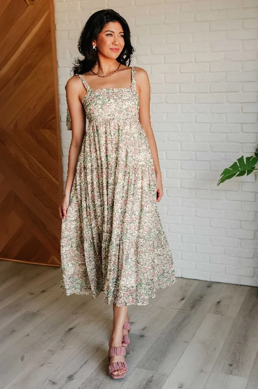 Shop and Save Tiptoe Through the Tulips Square Neck Tiered Dress