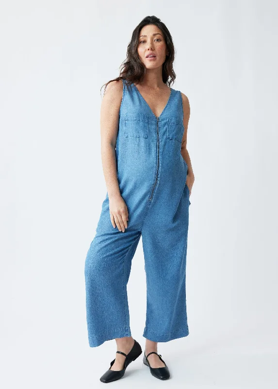 Mega Deal The Zip & Relax Maternity + Nursing Chambray Jumpsuit