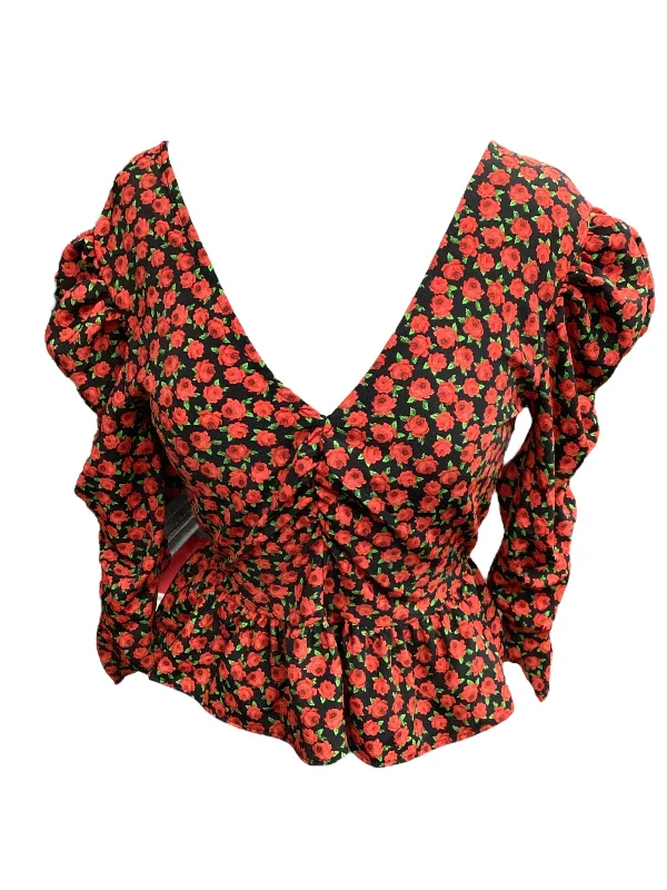 Unbeatable Prices Black & Red Top 3/4 Sleeve Topshop, Size 2