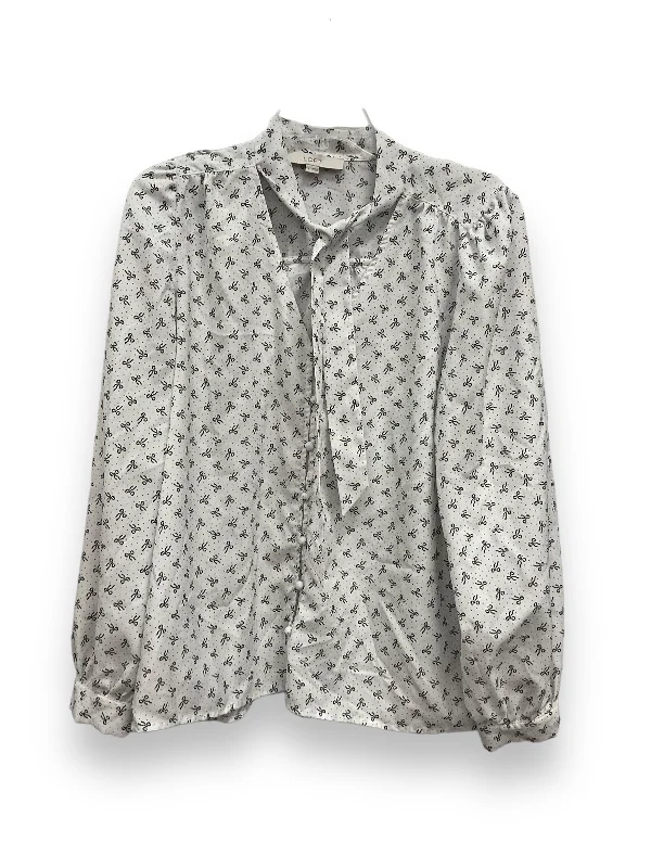 Now or Never Black & White Blouse Long Sleeve Loft, Size L