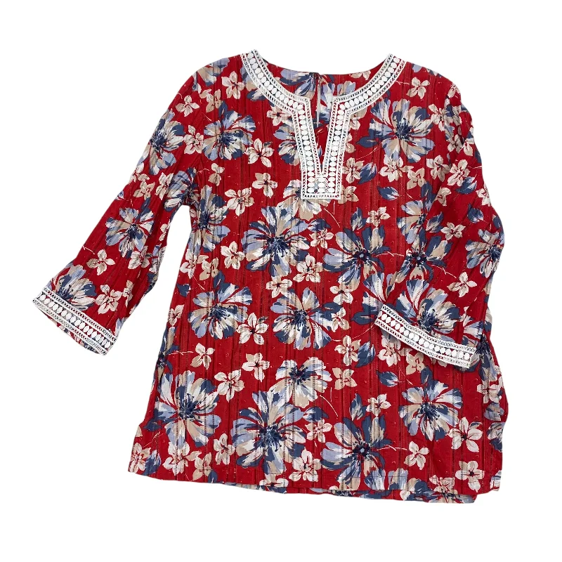 Take Advantage Blouse 3/4 Sleeve By Alfred Dunner In Red, Size:L