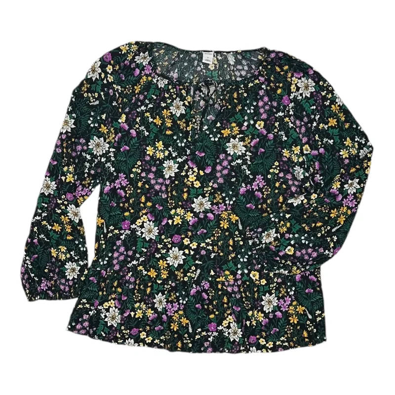 Discount Days Blouse 3/4 Sleeve By Old Navy In Black & Green, Size:S
