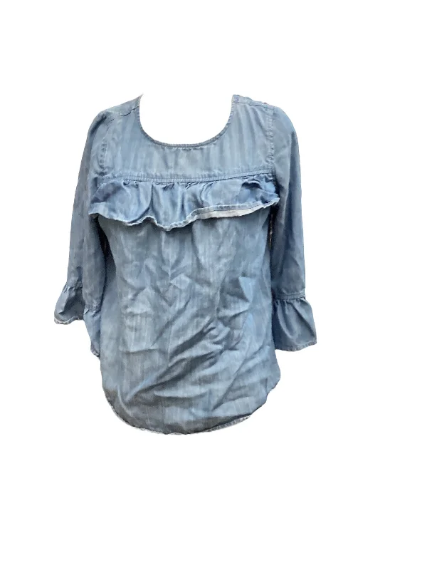 Overstock Blue Denim Top 3/4 Sleeve Crown And Ivy, Size Petite