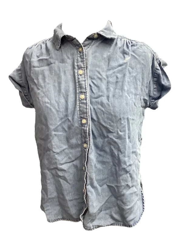 Don't Wait Blue Denim Top Short Sleeve Loft, Size Xs