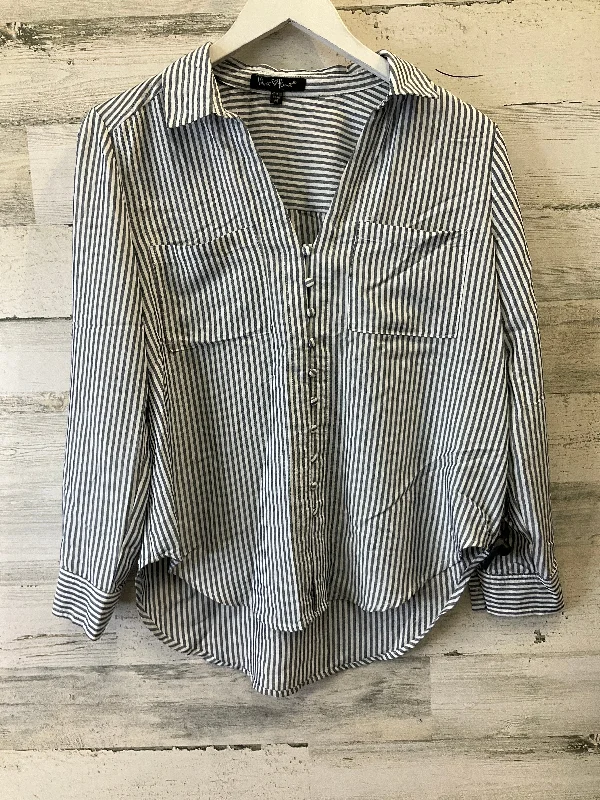 Flash Deals Blue & White Top Long Sleeve Velvet Heart, Size M