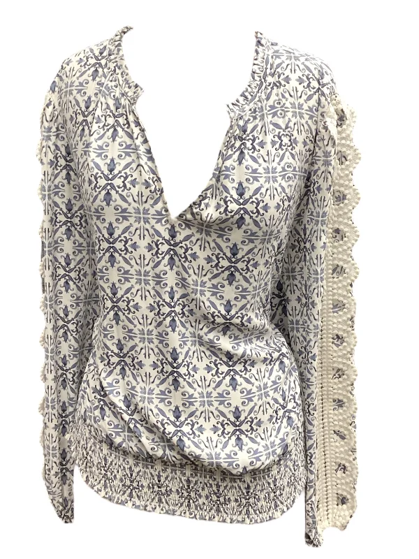 Daily Specials Blue & White Top Long Sleeve White House Black Market, Size Xl