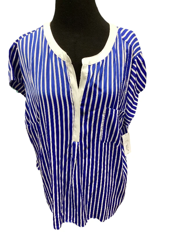 Super Sale Blue & White Top Short Sleeve Liz Claiborne, Size 2x