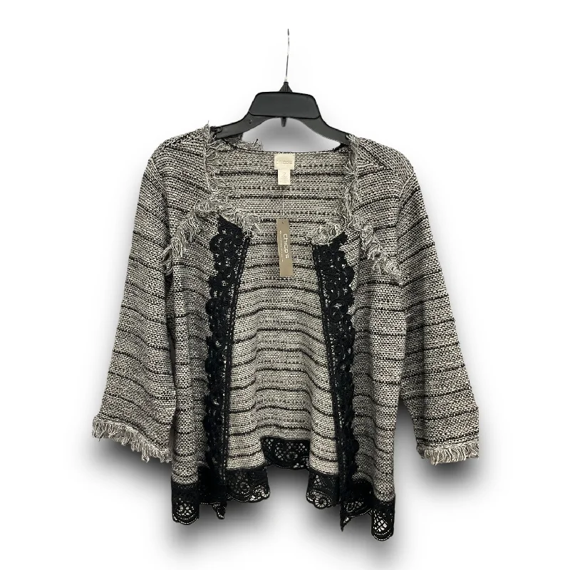 Final Sale Cardigan By Chicos In Black & White, Size: L