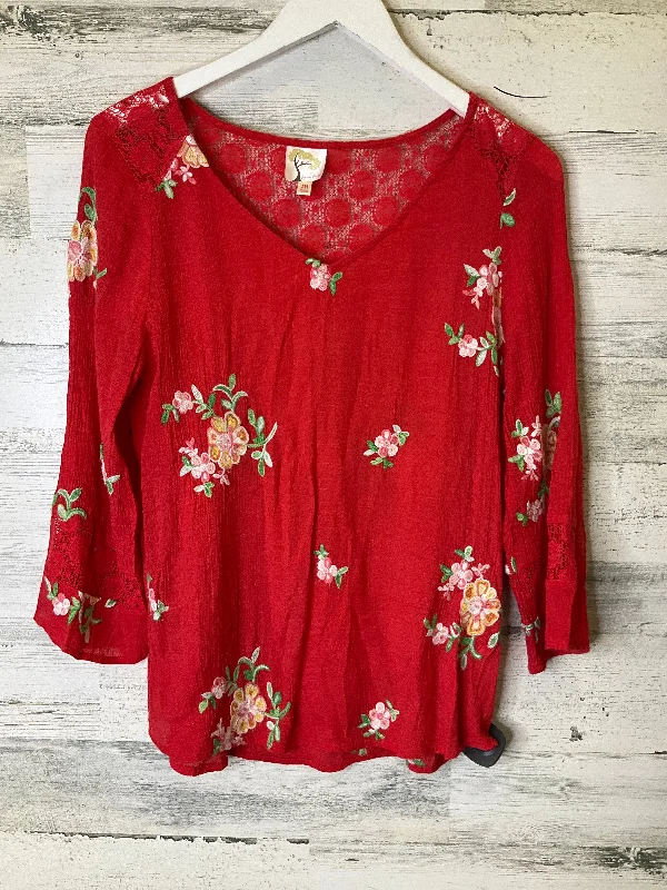 Shop and Save Coral Top 3/4 Sleeve Figuero & Flower, Size M