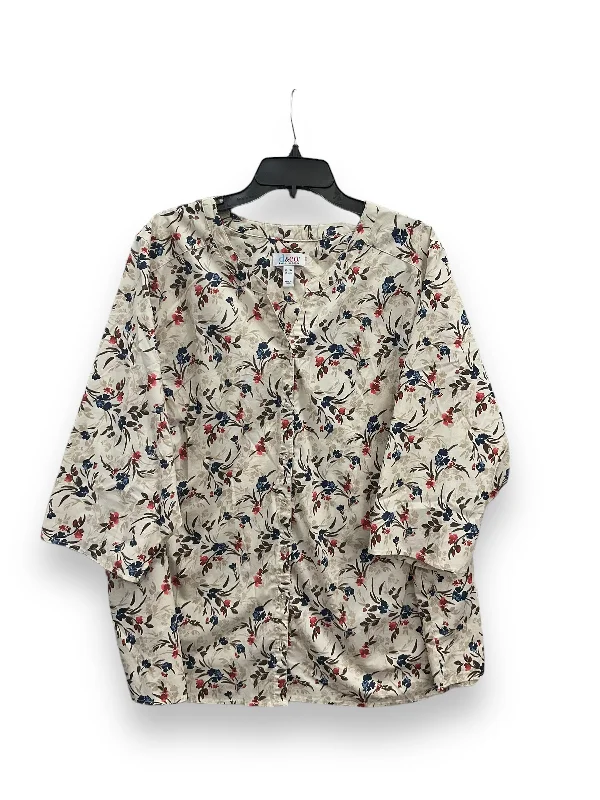 Limited Time Discount Floral Print Top 3/4 Sleeve Denim And Company, Size 3x