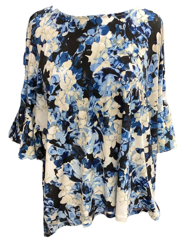 Act Now Floral Print Top Short Sleeve Alfani, Size L