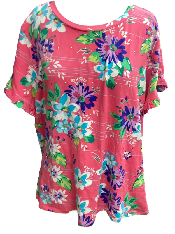Price Smash Floral Print Top Short Sleeve Rafaella, Size 1x